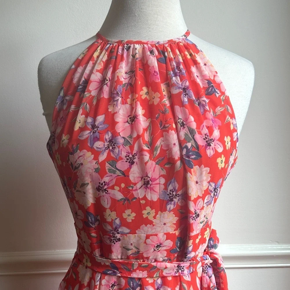 Eliza J Halter Neckline Floral Dress in Red and Pink Floral Size 8 NWT - Picture 5 of 12